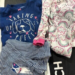 Carter's Navy, Pink & White Kids Dog and Rainbow Pajama Set